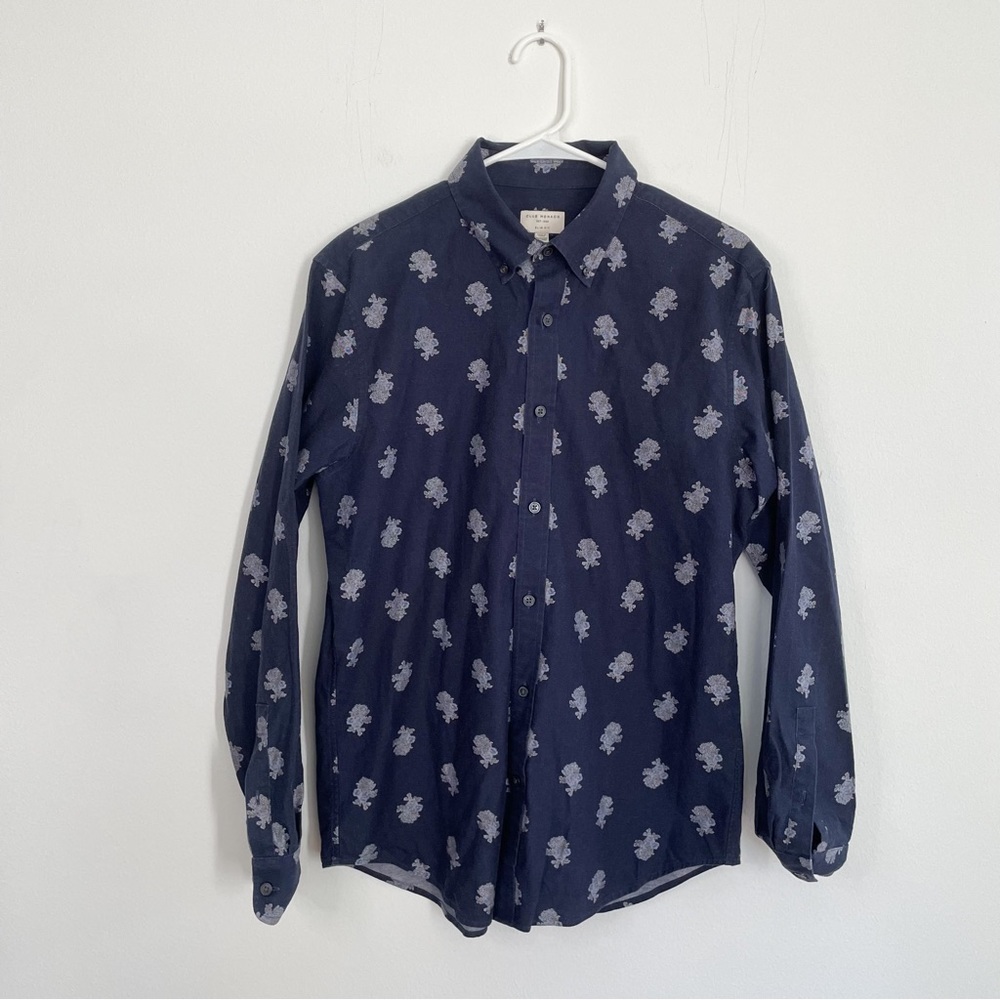 NEW Club Monaco Printed Chambray Button Down Shirt Slim Fit